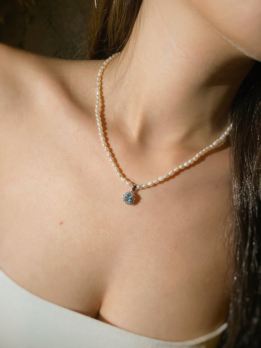 Azure Pearl Necklace with Blue Topaz