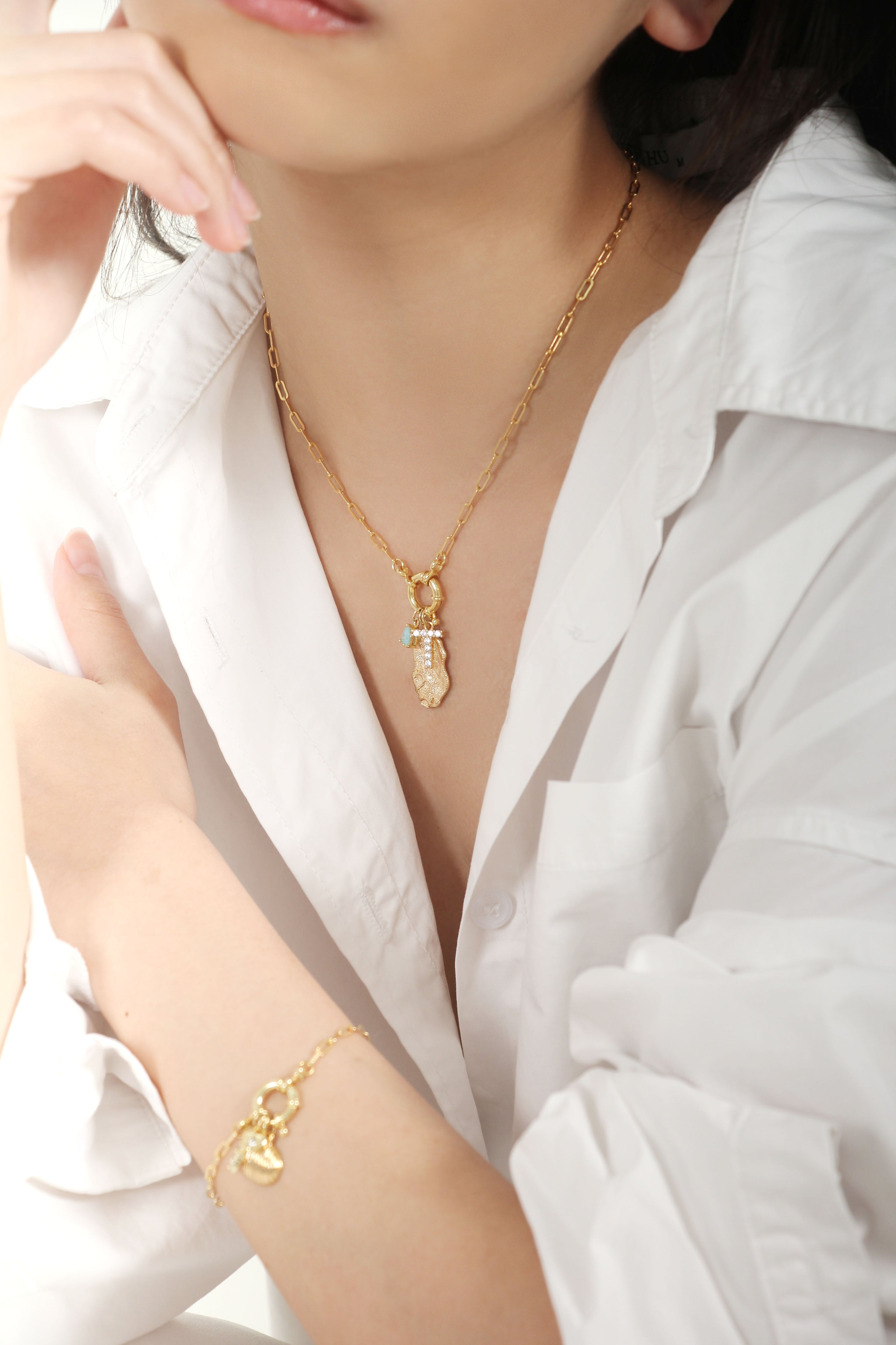 Chain Hoop Necklace with Charm