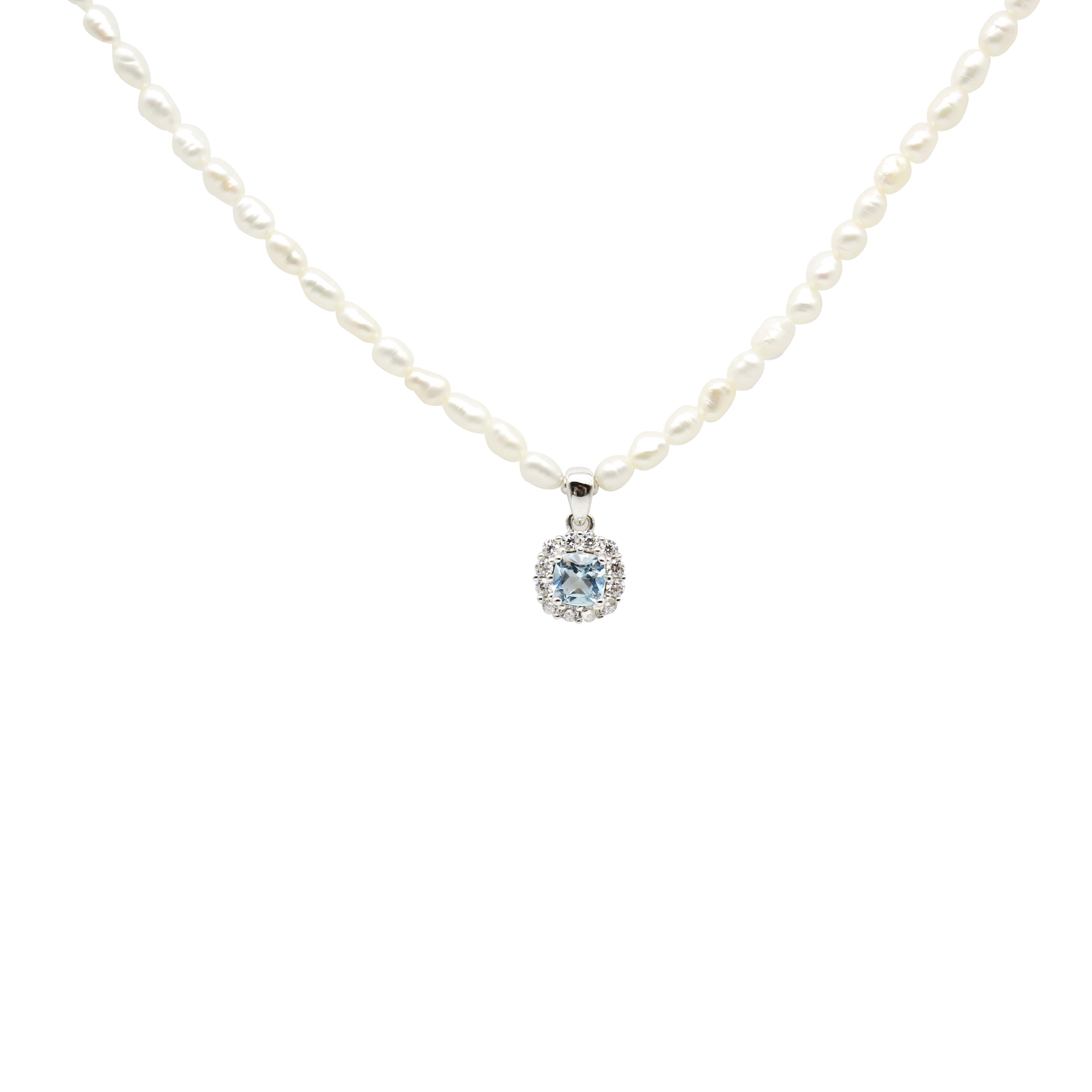 Azure Pearl Necklace with Blue Topaz