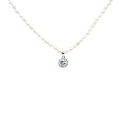 Azure Pearl Necklace with Blue Topaz