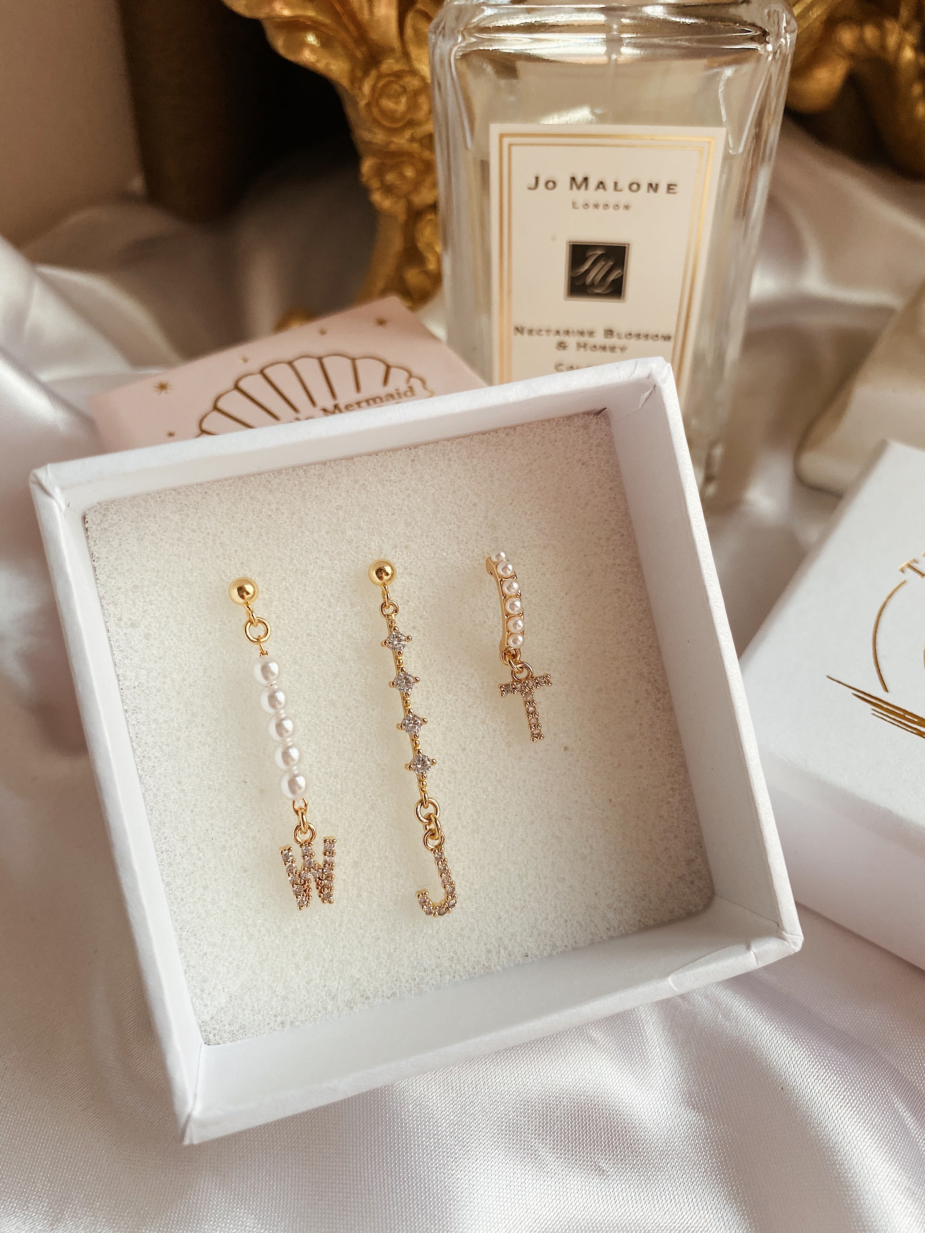 Pearl Initial Hoop Earring