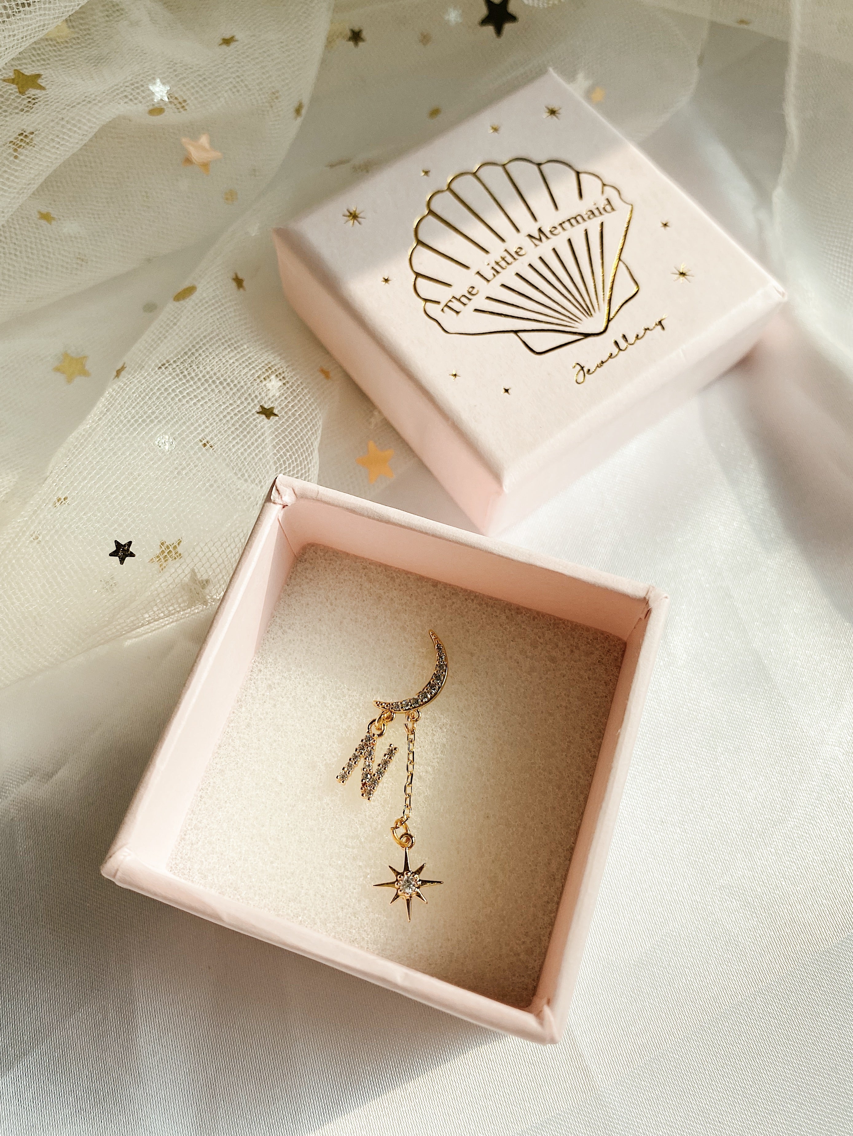 Mermaid & The Moon Initial Earring