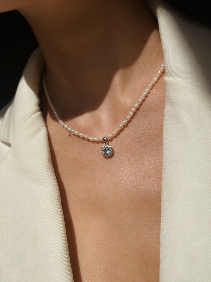 Azure Pearl Necklace with Blue Topaz