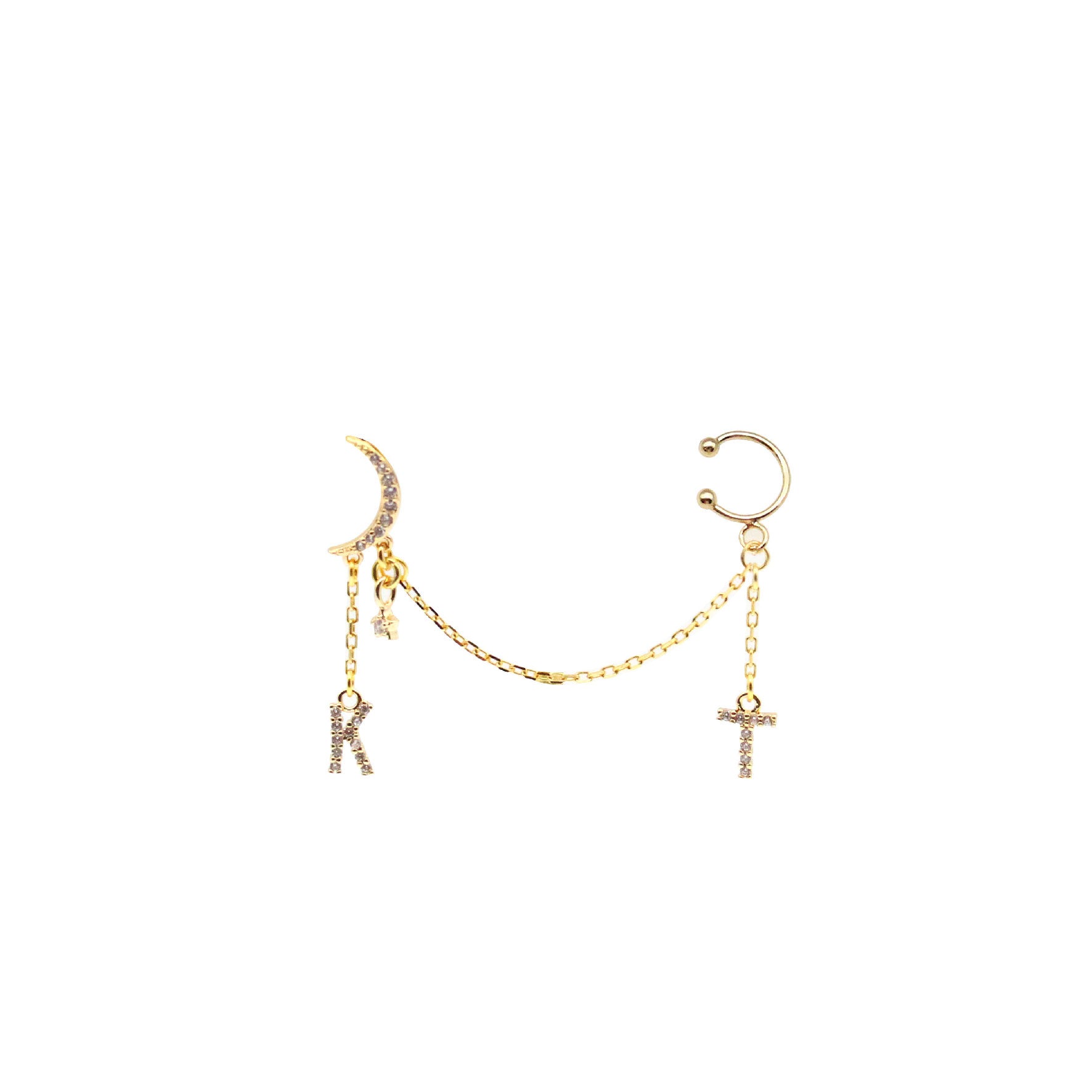 Moon & Star Initial Long Earring